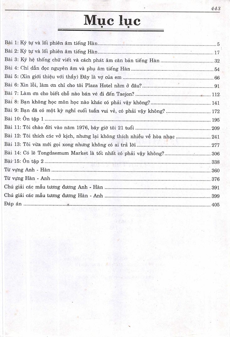 Mục lục - Sách 15 Bài Học Tiếng Hàn Cho Người Lớn Tuổi