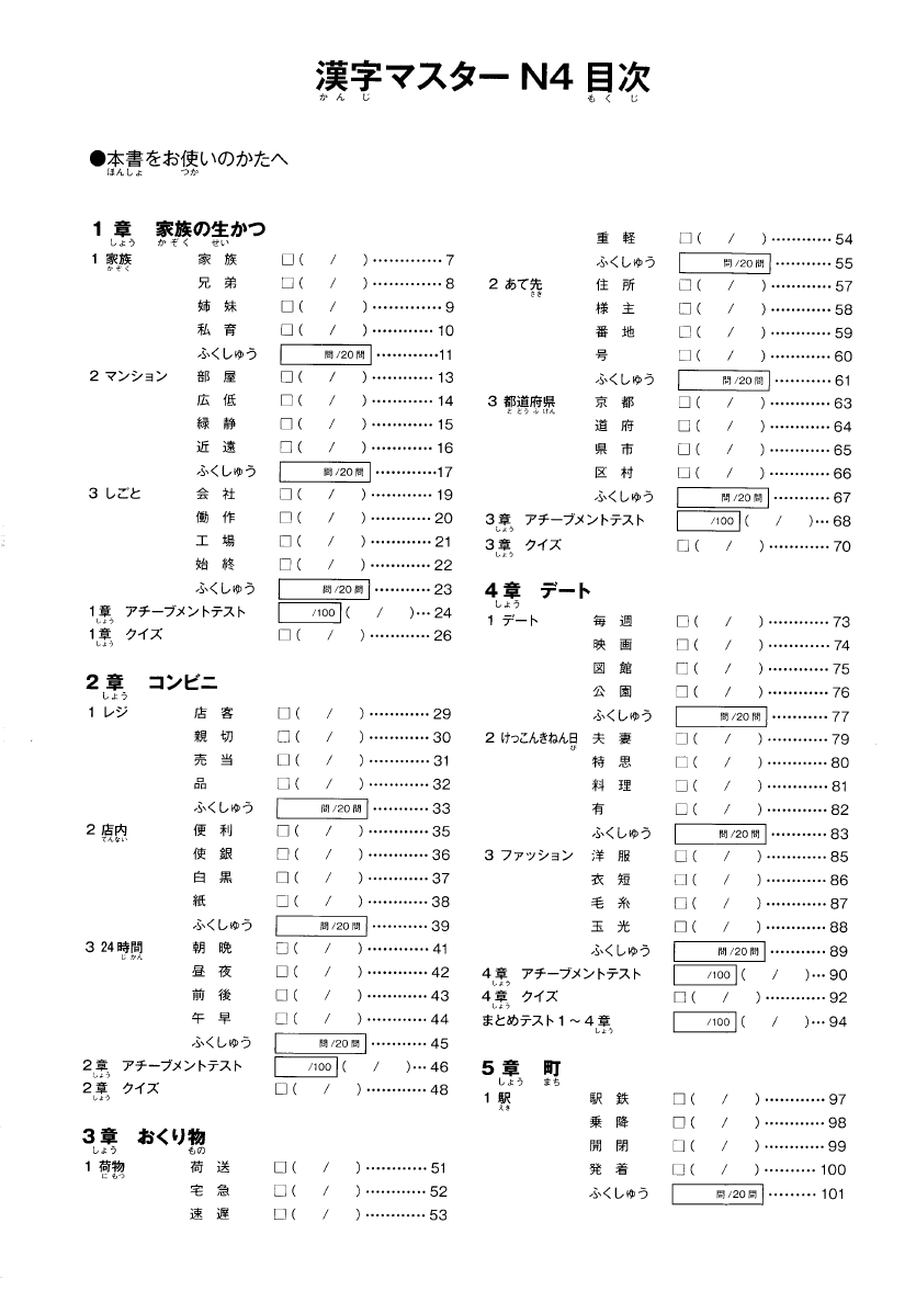 Nội dung - Sách Kanji Master N4, Kanji for beginners\